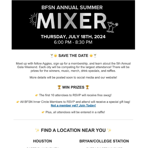 July 2024 - BFSN Mixers + NEW Gala Itinerary!
