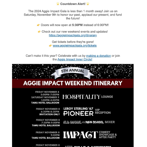 October 2024 -  📣 Less Than 1 MONTH: 2024 Aggie Impact Gala