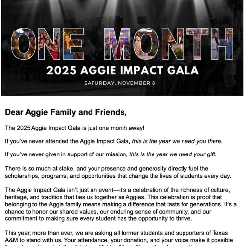 October 2025 - Aggie Family, We Need Your Support!